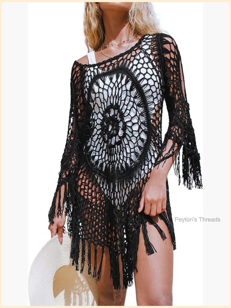 Women's Crochet Poncho Swimsuit Cover Up Tassel Dress Hollow Out S-Xxl